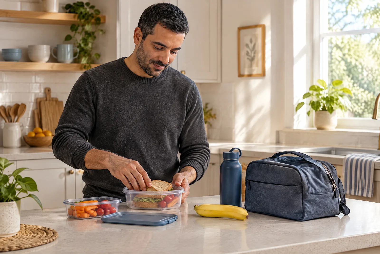 Illustrative Starting Over editorial visual: Starting Over Everyday Routines Lunch.