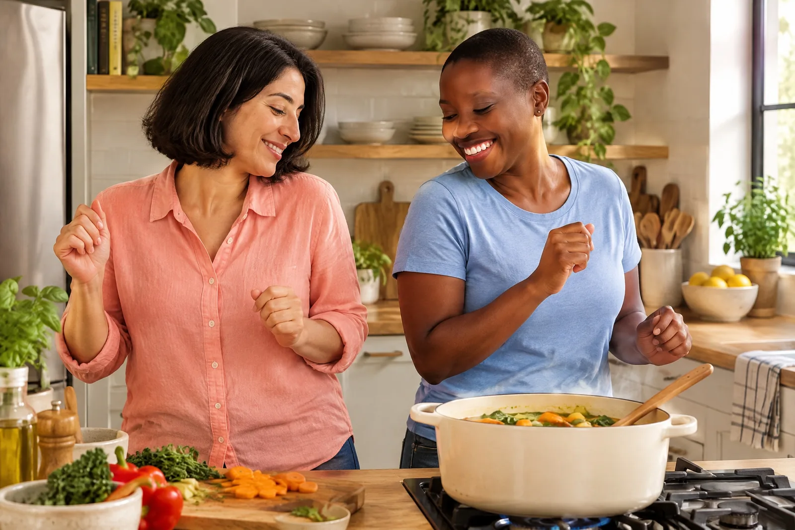 Illustrative Humor & Hope editorial visual: Humor And Hope Connection Kitchen Dance.