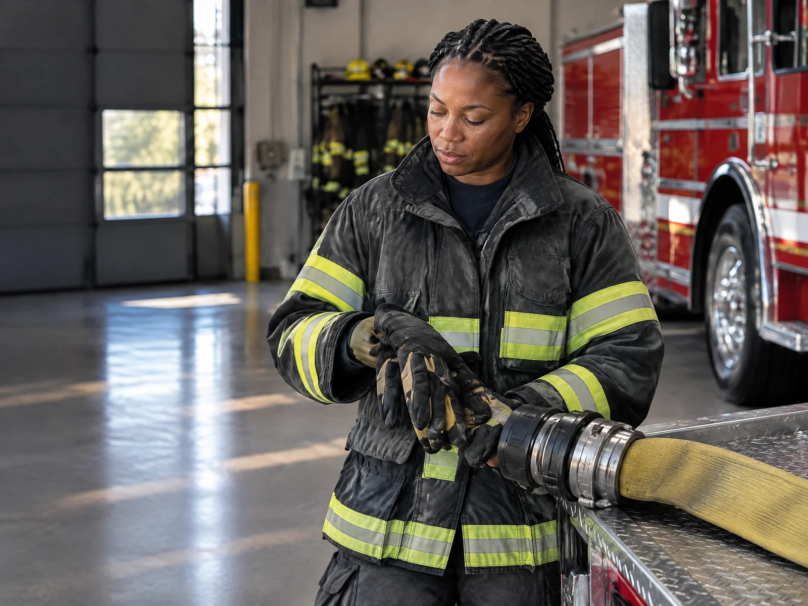 Illustrative First Responders editorial scene: fire 01 duty prep. 