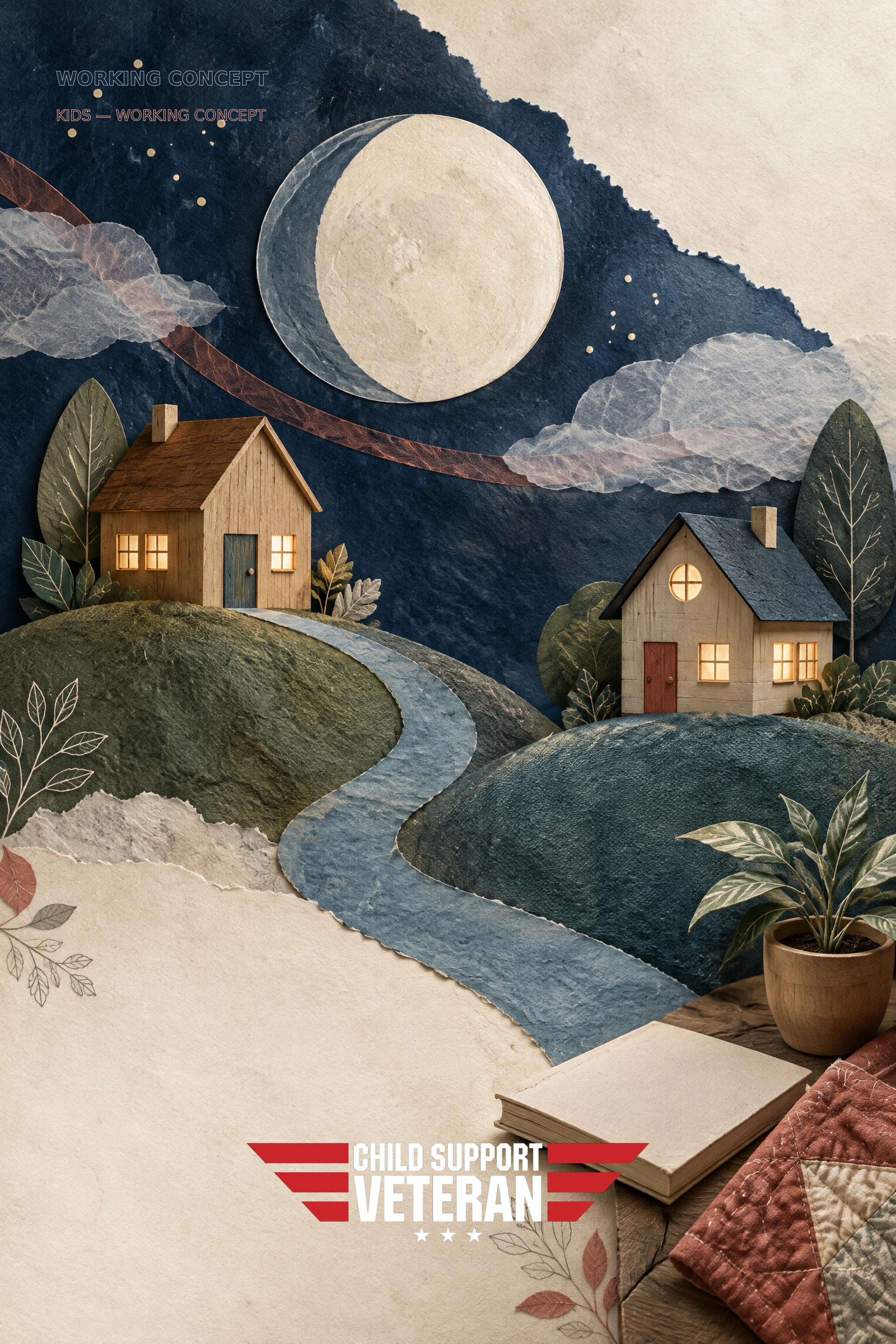Illustrative working-concept cover for Two Homes, One Moon.